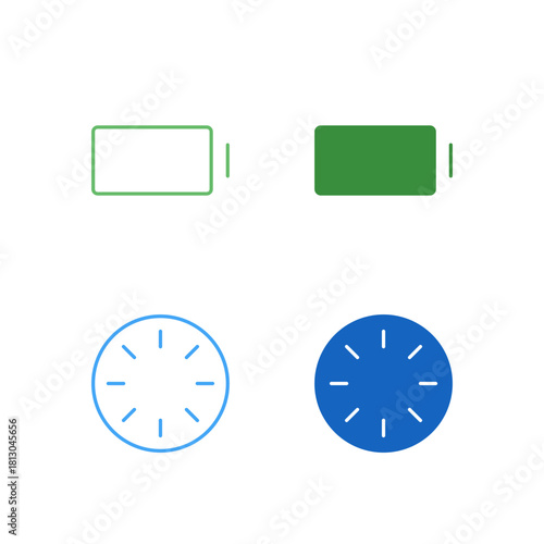 Flat Colored Power and Reboot Icon Set in Outline and Solid Style for Device Control and System Operation