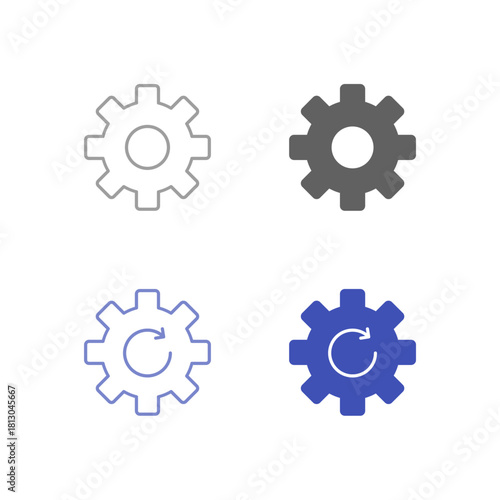 Flat Colored Settings and System Update Icon Set in Outline and Solid Style for Device Configuration and Software Maintenance