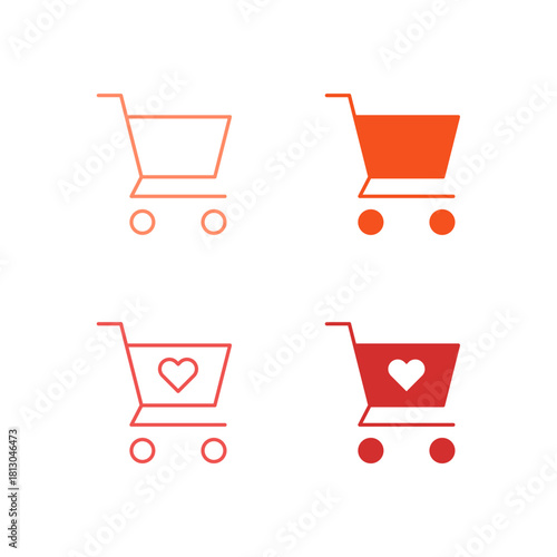 Flat Colored Shopping Cart and Wishlist Icon Set in Outline and Solid Style for E-commerce Purchasing and Saving