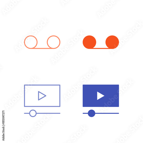 Flat Colored Image and Video Icon Set in Outline and Solid Style for Digital Media Content and Playback