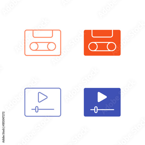 Flat Colored Image and Video Icon Set in Outline and Solid Style for Digital Media Content and Playback