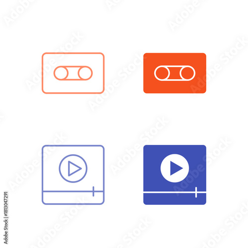 Flat Colored Image and Video Icon Set in Outline and Solid Style for Digital Media Content and Playback