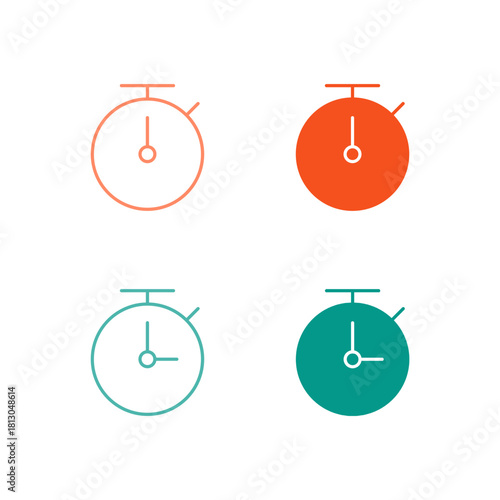 Flat Colored Stopwatch and Timer Icon Set in Outline and Solid Style for Time Measurement and Control