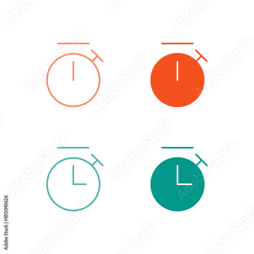 Flat Colored Stopwatch and Timer Icon Set in Outline and Solid Style for Time Measurement and Control