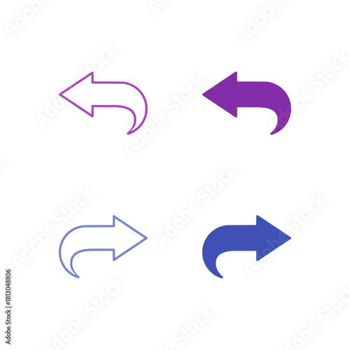 Flat Colored Undo and Redo Icon Set in Outline and Solid Style for Action Reversal and History Control