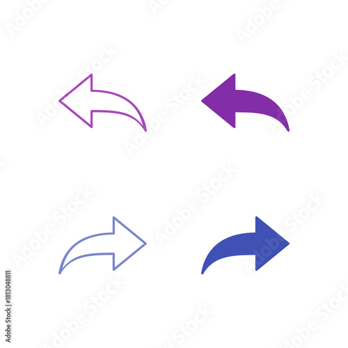 Flat Colored Undo and Redo Icon Set in Outline and Solid Style for Action Reversal and History Control