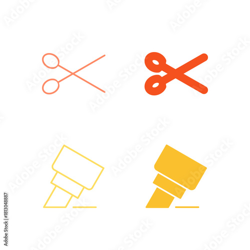 Flat Colored Cut and Edit Icon Set in Outline and Solid Style for Content Modification and Refinement