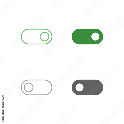 Flat Colored Toggle On and Off Icon Set in Outline and Solid Style for Switch Control and State Setting
