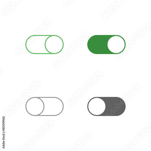 Flat Colored Toggle On and Off Icon Set in Outline and Solid Style for Switch Control and State Setting