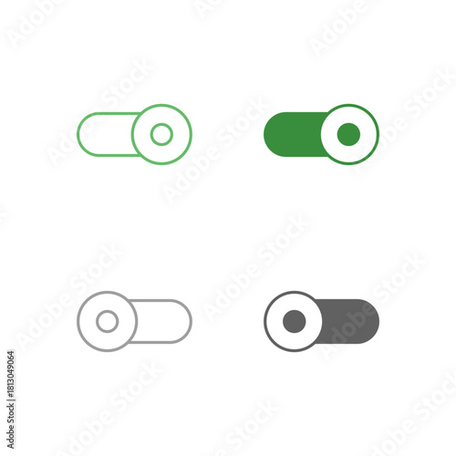 Flat Colored Toggle On and Off Icon Set in Outline and Solid Style for Switch Control and State Setting