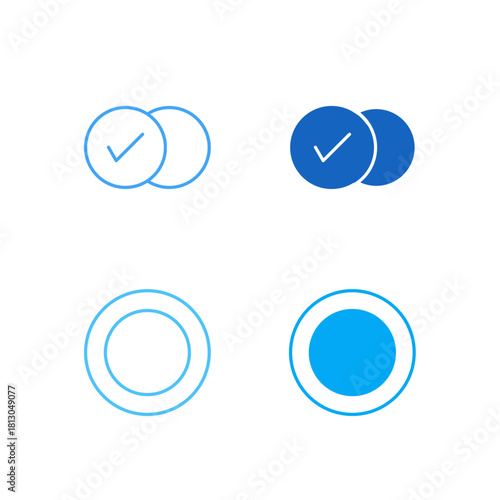 Flat Colored Checkbox and Radio Button Icon Set in Outline and Solid Style for Form Input and Selection Control