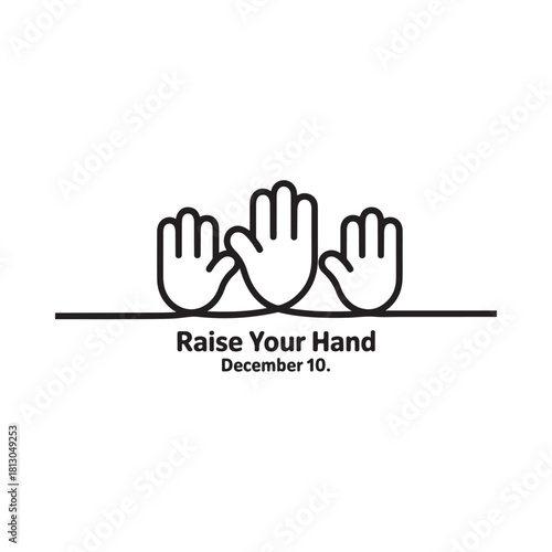 Three hands raised above a line with text