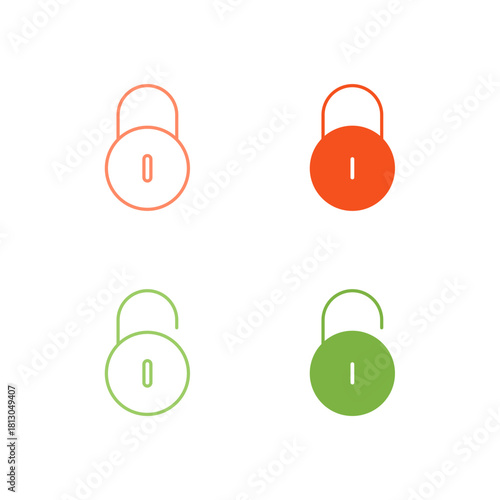 Flat Colored Lock and Unlock Icon Set in Outline and Solid Style for Security and Access Control