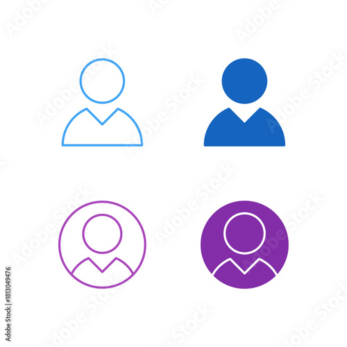 Flat Colored User and Profile Icon Set in Outline and Solid Style for Account Identity and Management