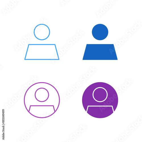 Flat Colored User and Profile Icon Set in Outline and Solid Style for Account Identity and Management