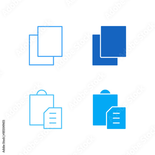 Flat Colored Copy and Paste Icon Set in Outline and Solid Style for Data Replication and Clipboard Control