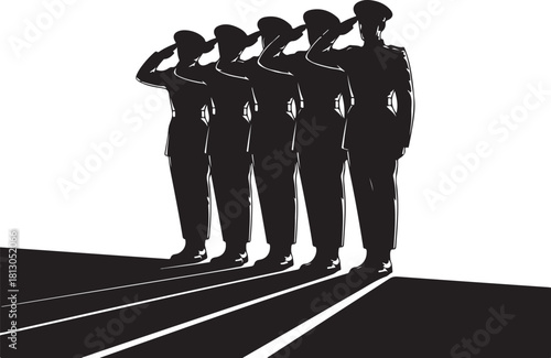 Solemn military honor guard saluting together now