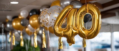 Elegant Golden Balloons Highlight 40th Birthday Celebration Decorations