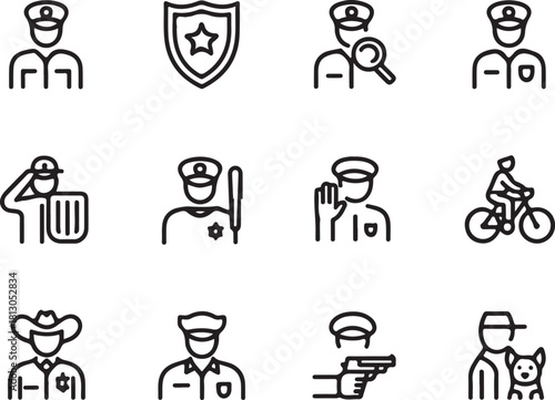 Police officers icons set for safety and security