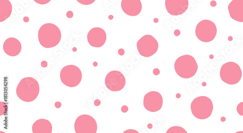 pink polka dots scattered on a clean white background creating a cheerful playful and irregular abstract pattern ideal for childrens designs party themes and branding.