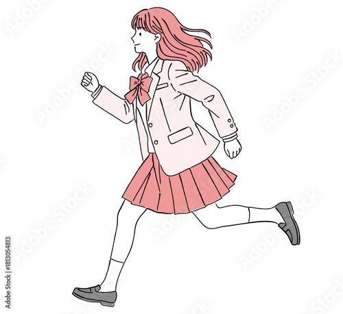 走る女子学生（ブレザー・急ぎ）,全力疾走,急いでいる,遅刻,運動,学校,シンプル,ベクター