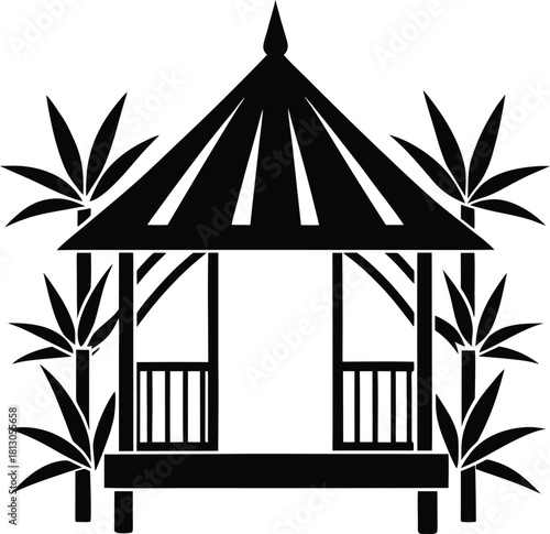Stylized bamboo and verandah architectural illustration icon