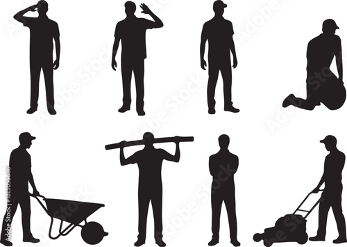 Silhouetted workers doing physical labor outside