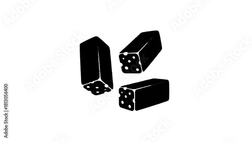 Vector illustration of three black dice showing the number five, isolated on transparent background 