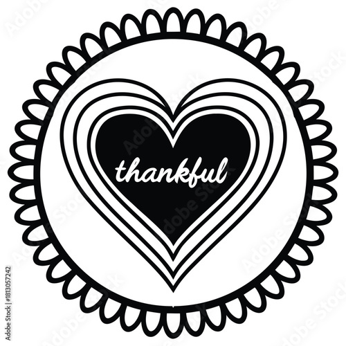 A black silhouette of a thankful heart