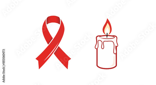 Red Ribbon and Burning Candle Symbolizing Awareness and Remembrance.
