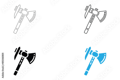 axe icon vector set, axe symbol vector silhouette and line art illustration