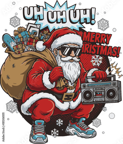 Cool Hip Hop Santa Claus with Boombox and Sunglasses