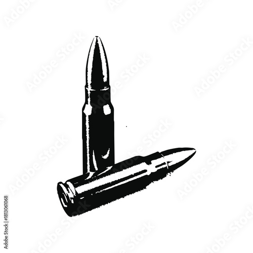 Cuadro en lienzo Black and white illustration of bullet retro vintage grunge vector look