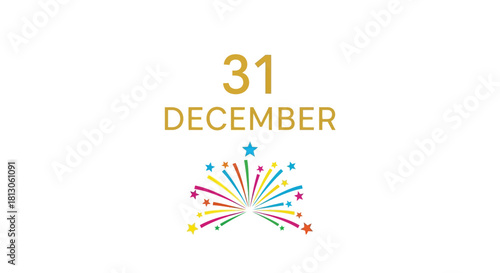 New Years Eve Celebration with Fireworks and Date Displayed.