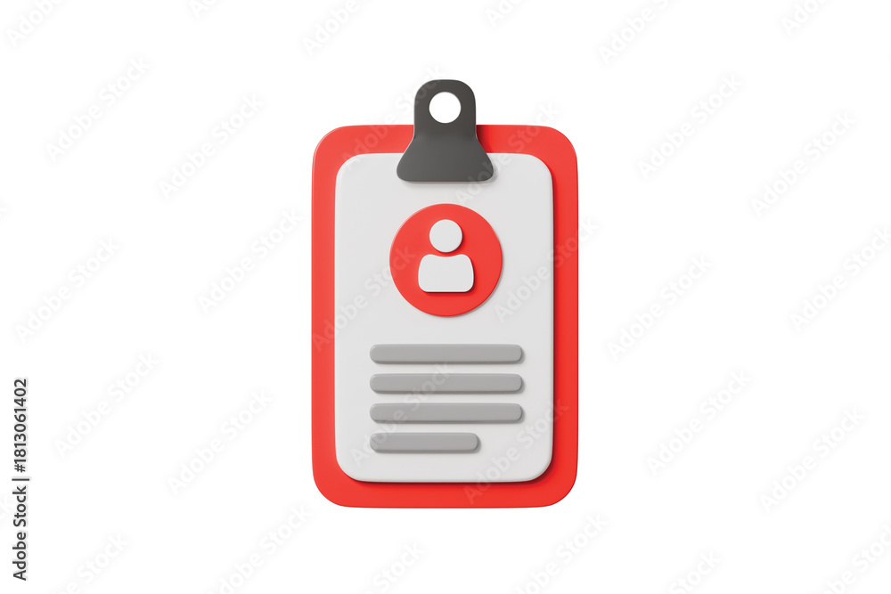 Fototapeta premium 3d profile clipboard icon. user profile concept. Minimal cartoon id card badge resume for app ui profile section. isolated on white background. 3d render.