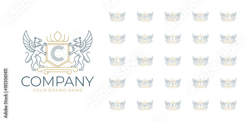 alphabet griffin mythology logo illustration, Classic Luxury Kingdom Coat of Arms Vintage Royal logo design