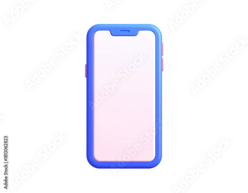 3D Clay style smartphone illustration. Modern mobile phone mockup with a blank screen for copy space. Cute cartoon design element for app or web UI. Isolated on a transparent background alpha.
