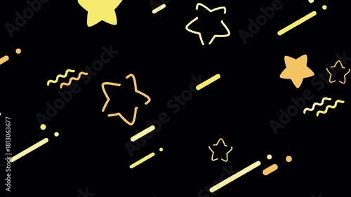 メルヘンチックでかわいいファンシーな流れ星のモーショングラフィックス/イエロー・透過背景