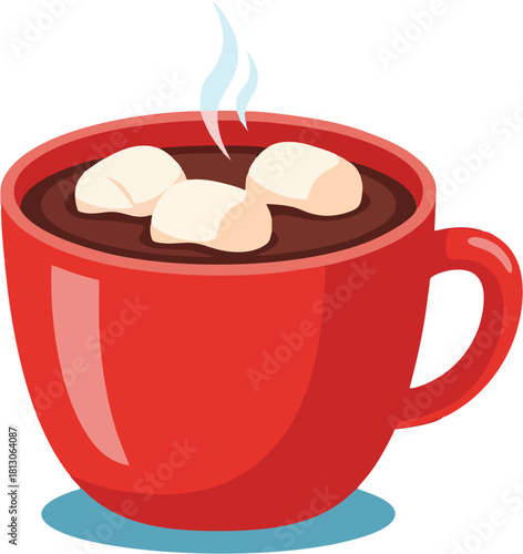 Delicious Red Mug of Hot Cocoa with Marshmallows A Warm and Cozy Drink for Comfort