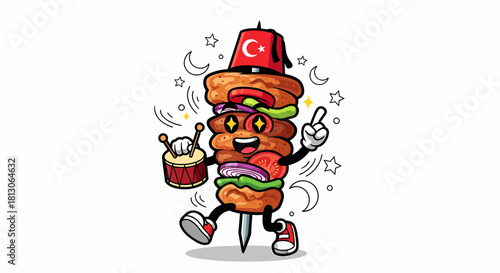 Happy Turkish Doner Kebab Mascot Cartoon Character.