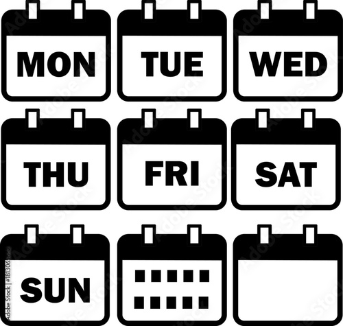 カレンダー曜日、月火水木金土日のベクターアイコンイラストセット