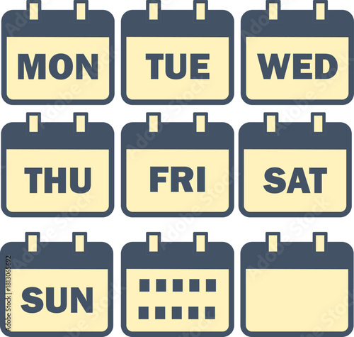 カレンダー曜日、月火水木金土日のベクターアイコンイラストセット