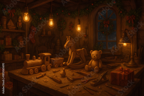 Golden Christmas Nativity Scene with Warm Lighting