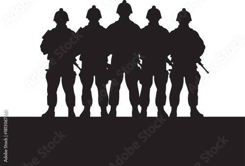 Army hero silhouettes brave soldiers standing 