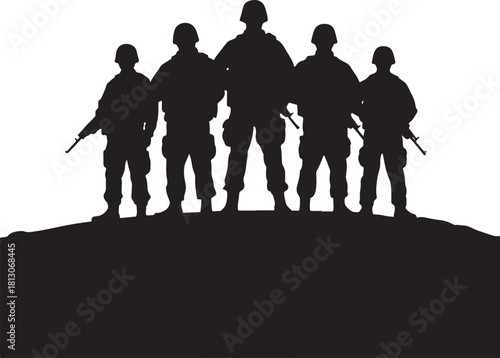 Army hero silhouettes brave soldiers standing 