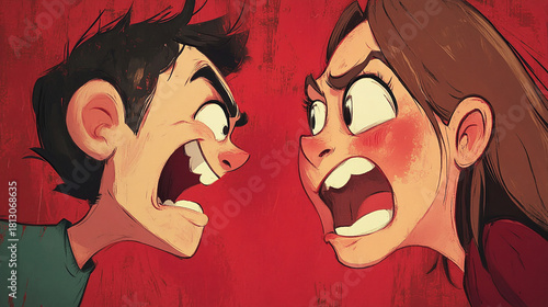 A cartoonish depiction of a slap to the face, with exaggerated facial expressions, where the person getting slapped has wide eyes and a dramatically red cheek, while the slapper looks angry.