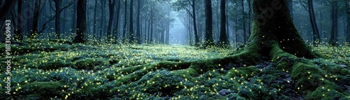 Wallpaper Mural Fantasy forest plant anime background woodland scene concept. Serene forest landscape enveloped in gentle, calming light. Torontodigital.ca