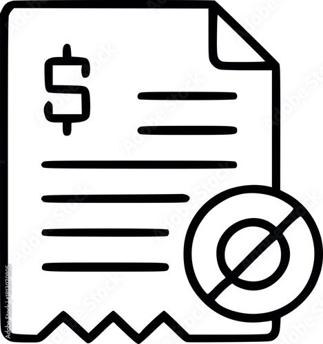 Invoice Icon with a No Symbol Preventing Unauthorized Payments, Financial Compliance