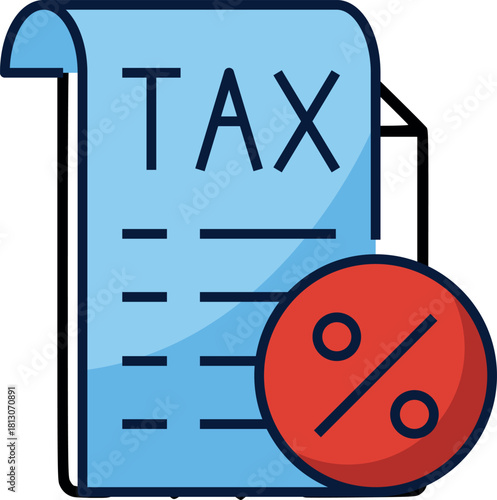 Tax Bill Icon Simplified Illustration of Taxes, Percentage, and Financial Documents for Economic Concepts