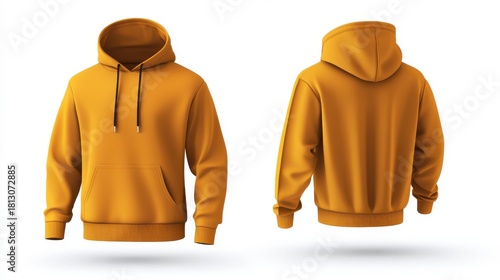 Front and back view, hoodie vector mockup for men and boys with long sleeves, kangaroo pocket, 